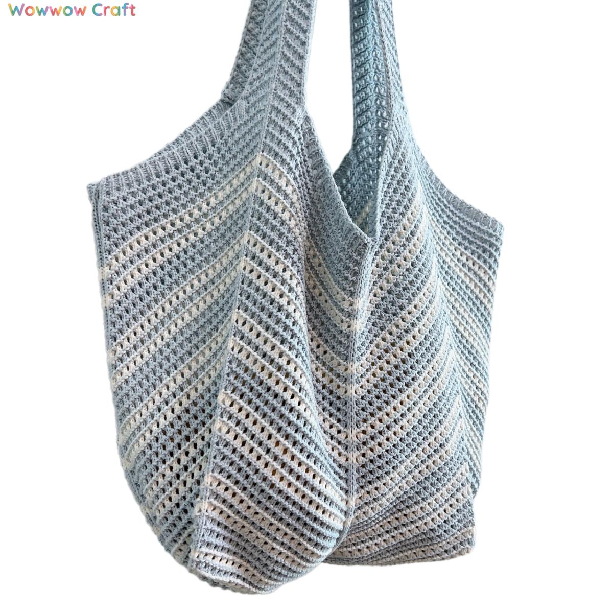 Shoulder Bags,Totes,Crochet Bags,Sky blue and white striped crocheted shoulder bag - Handmade crocheted bag